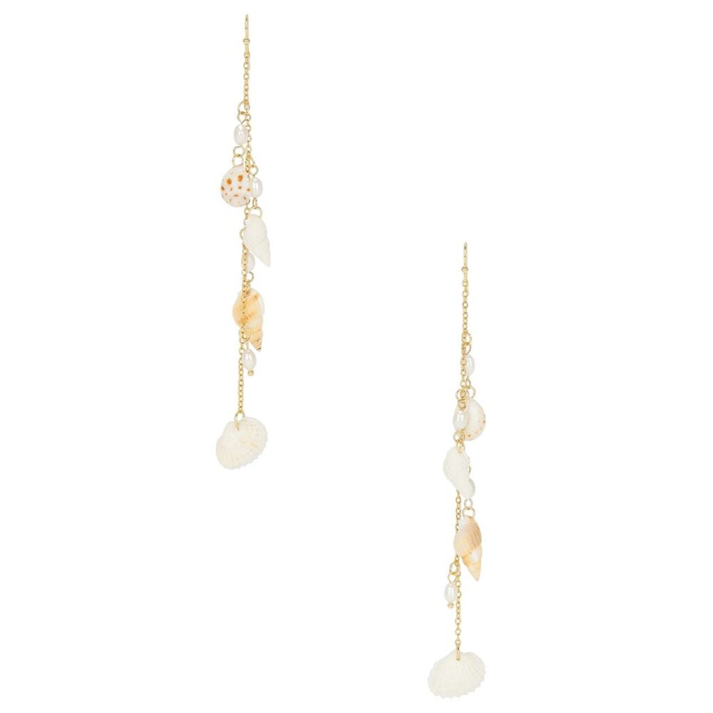 Gold Tone Shell Drop Earrings - White and Cream